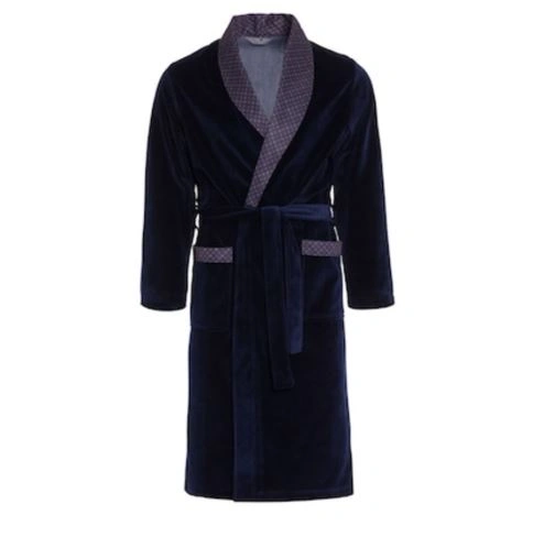 Halat de baie barbatesc, Revise, Velur/Bumbac, Elegant, Bleumarin, Marime XXL Negru L