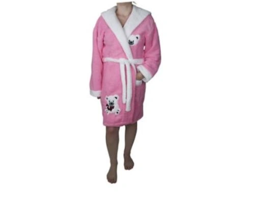 Halat de baie pentru femei cu design ursulet, buzunar, cocolino, gluga, roz 2XL - Concept E Efrall Roz S