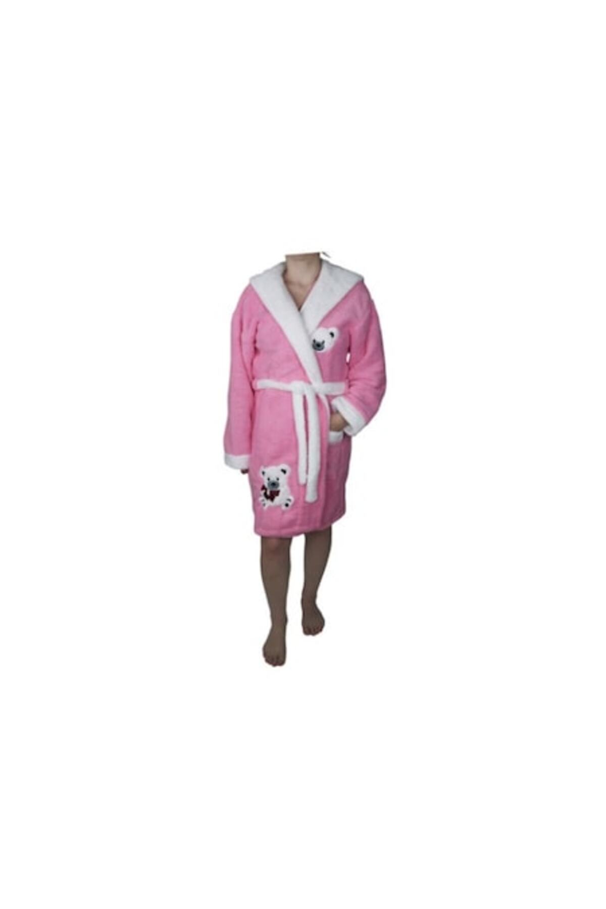 Halat de baie pentru femei cu design ursulet, buzunar, cocolino, gluga, roz 2XL - Concept E Efrall